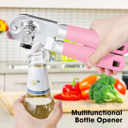 Beneno Heavy Duty Hand Can Opener Manual with Magnet, Durable Sharp Carbon Steel Blade Smooth Cutting, Big Effort-Saving Knob & Soft Grip Handle, Multifunctional Kitchen Tool with Bottle Opener, Green