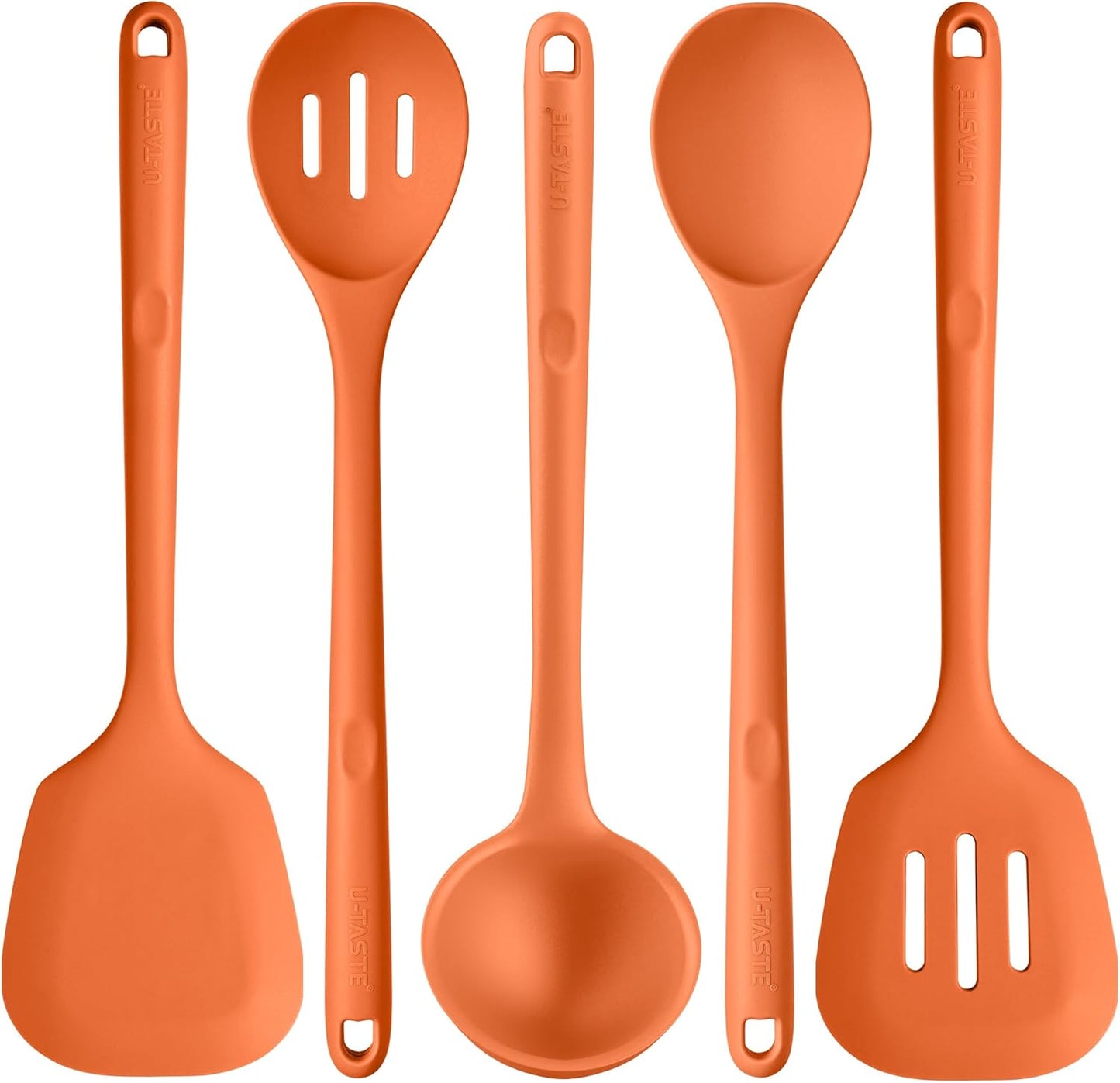 Silicone Kitchen Cooking Utensil Set: U-Taste High Heat Resistant 13.6in Long Kitchen Gadgets, BPA Free Non Stick Rubber Cook Accessories For Stir Frying, Serving, Basting, Mixing (5 Pieces, Black)