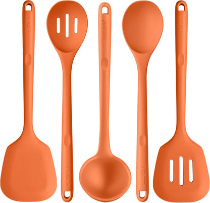 Silicone Kitchen Cooking Utensil Set: U-Taste High Heat Resistant 13.6in Long Kitchen Gadgets, BPA Free Non Stick Rubber Cook Accessories For Stir Frying, Serving, Basting, Mixing (5 Pieces, Black)