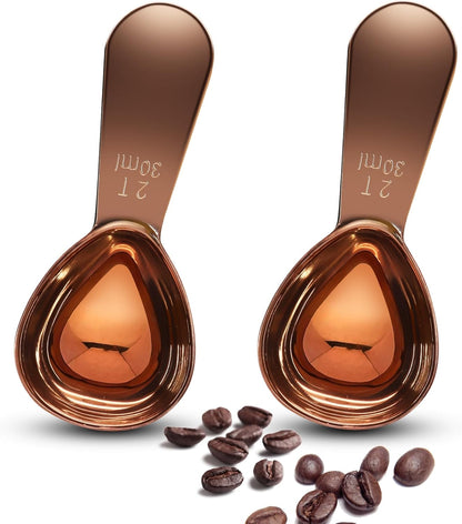Coffee Scoops 2Tbs (30ml/ 1/8 Cup / 1 oz), Black 304 Stainless Steel Coffee 2 Tablespoon Scoop Short Handle Measuring Spoon, Set of 2