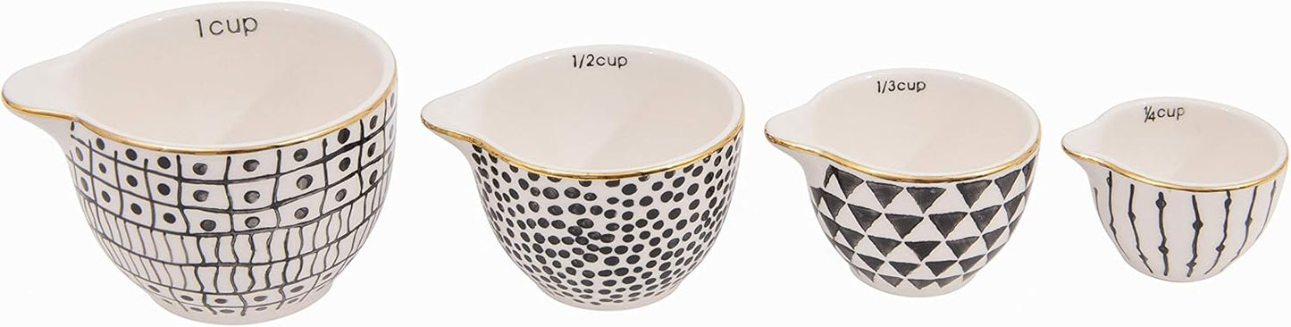 Creative Co-Op Black & White Stoneware Measuring Cups with Gold Electroplating (Set of 4 Sizes)