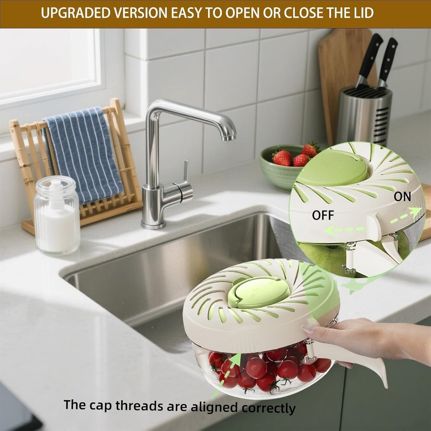Upgraded Fruit Washing Bowl with Strainer,BPA-Free Drain Basket for Lid & Ice Compartment,Multifunctional Fruit Washer,Foldable Handle Strainer and Colander for Fridge Storage or Picnic Camping(1 QT)