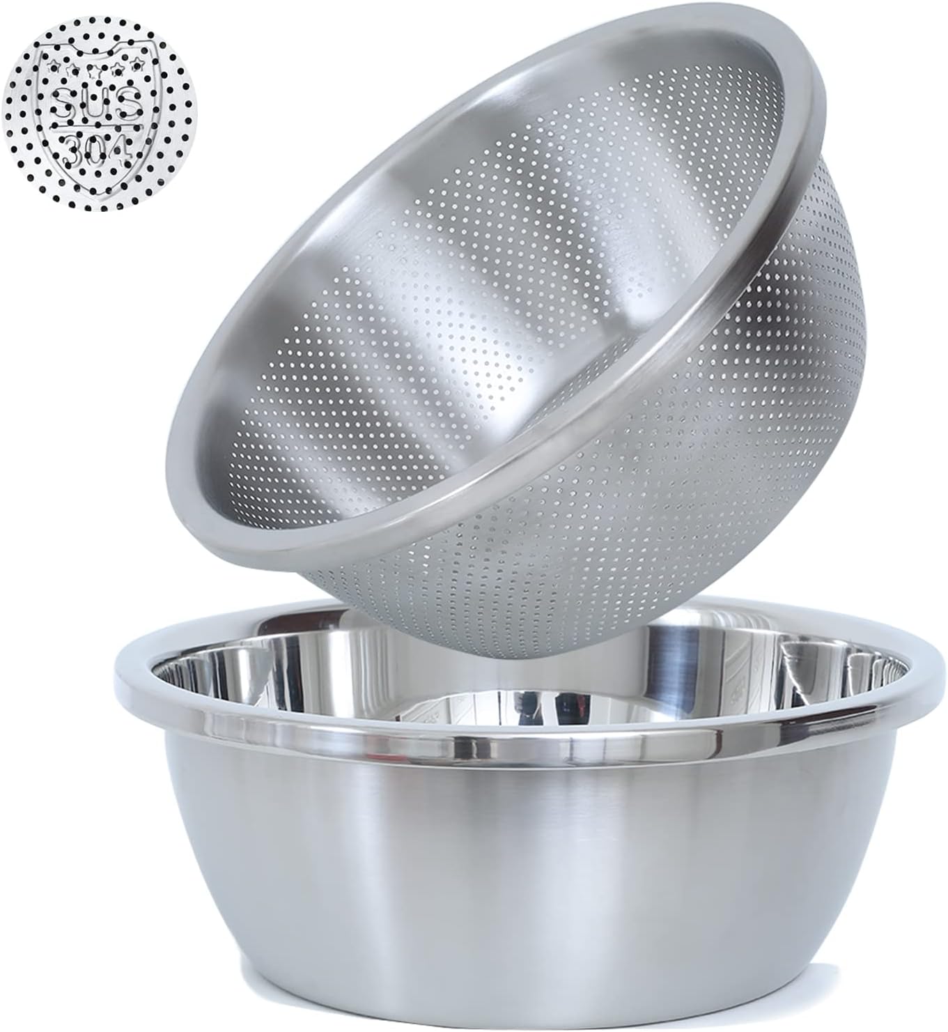 Paoli 304 Stainless Steel Fine Mesh Colander Set, 1.5QT Large Capacity Strainer with Mixing Bowl — Rinse Fruits, Veggies, Rice & Drain Pasta, Dishwasher Safe (2-Piece)