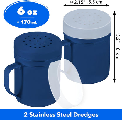 CUSINIUM Metal Salt Pepper Dredge Shakers - With Handle - Seasonings Spice Shakers With Holes and Lids - 10 Ounce, 2pcs | Style: Medium