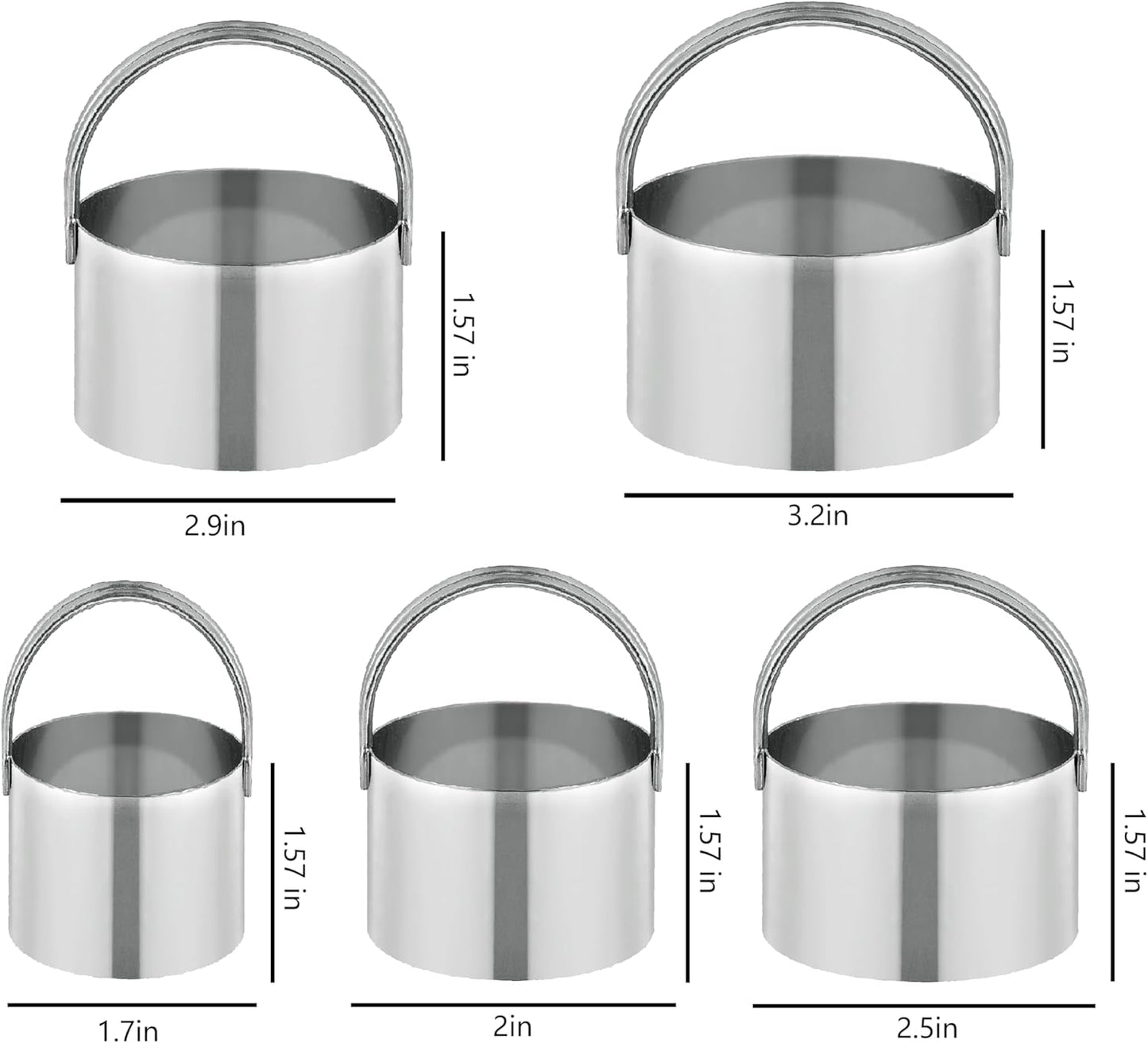 5 Pack Cookie Cutters, Round Metal Biscuit Cutter with Handle, Stainless Steel Circle Baking Tools for Dough Pastry and Cake, Dishwasher Safe