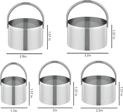 5 Pack Cookie Cutters, Round Metal Biscuit Cutter with Handle, Stainless Steel Circle Baking Tools for Dough Pastry and Cake, Dishwasher Safe