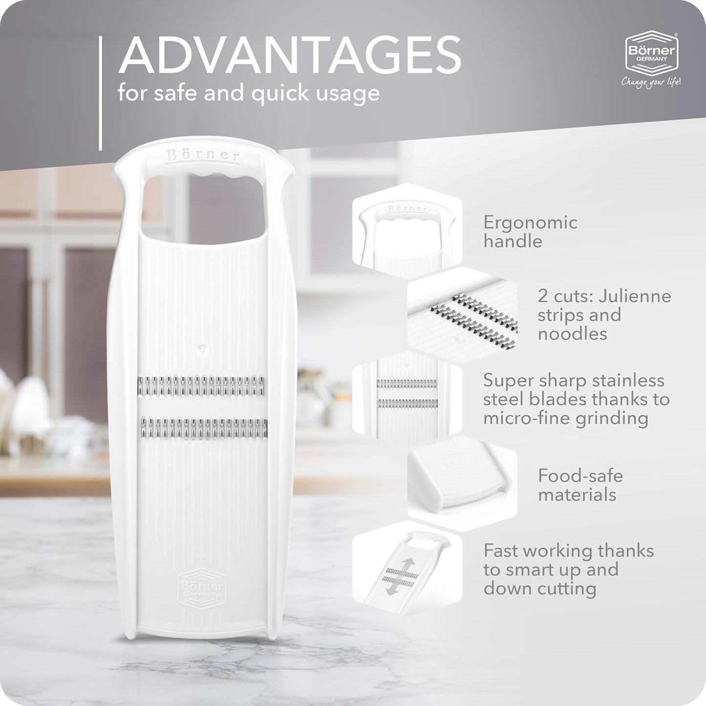 BORNER Roko PowerLine | Vegetable Grater Börner - Quality Made in Germany, Color:Orange