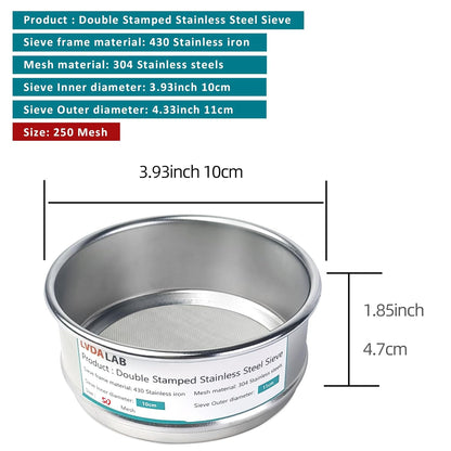 304 Stainless Steel Mesh Lab Sieve, 325 Mesh (0.045mm) Aperture Test Sieve, 4inch(10cm) Economy Standard Analysis Sample Test Sieves for Industrial Laboratory Homes - Colors B
