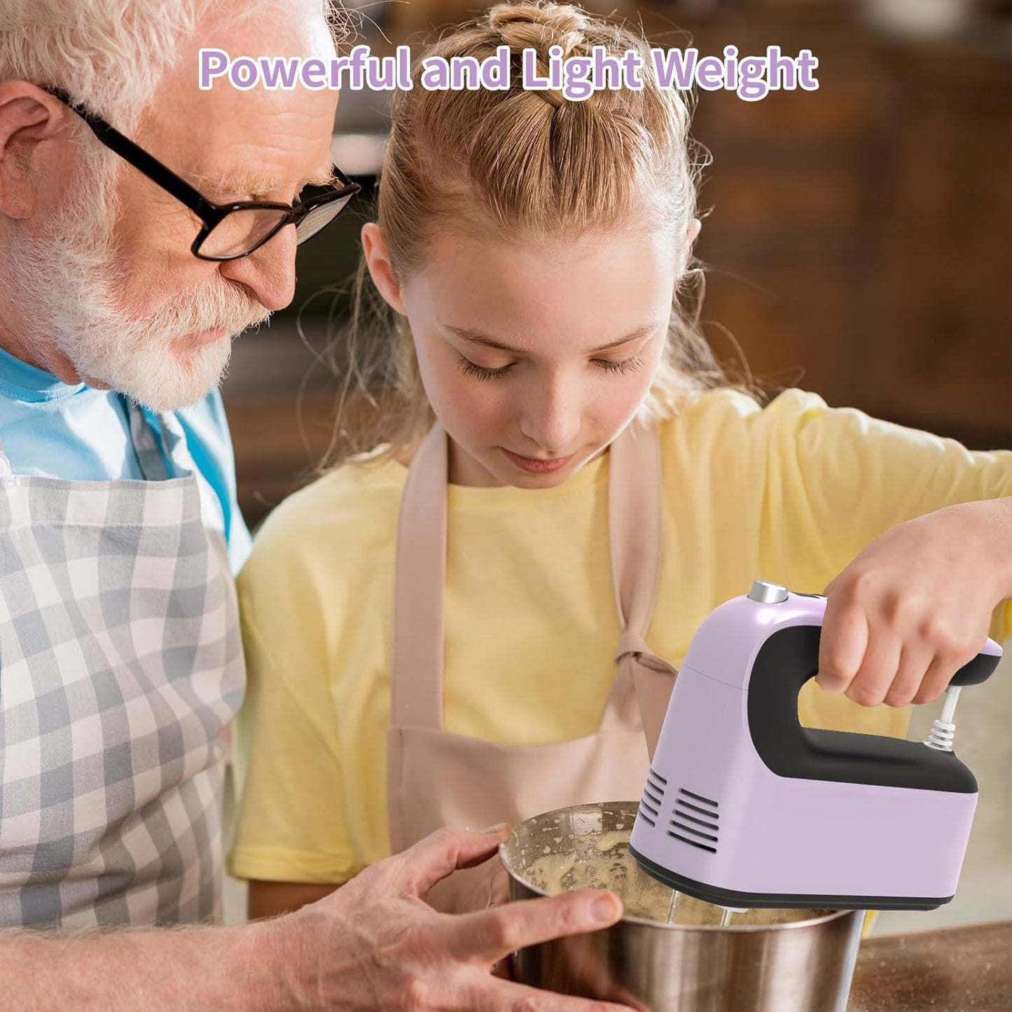 Yomelo 9-Speed Digital Hand Mixer Electric, 400W Powerful DC Motor, Hand Mixer Electric Handheld with Snap-On Storage Case, 5 Stainless Steel Accessories, Beaters, Dough Hooks, Whisk(Ice Blue/Black)