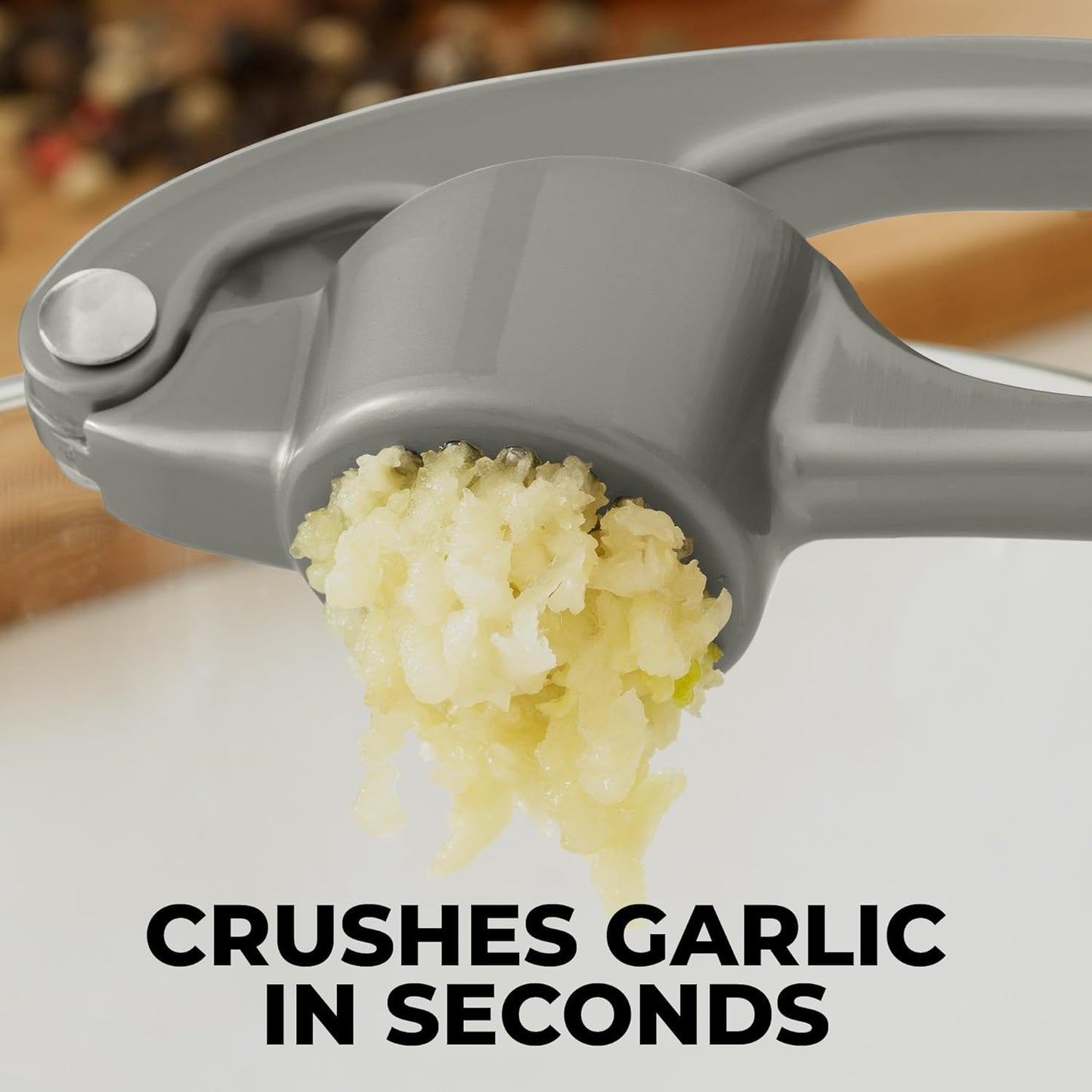 Zulay Kitchen Stainless Steel Garlic Press Rocker Set - Premium Garlic Mincer Garlic Crusher - New Innovative Garlic Crusher with Peeler and Scraper - Comfortable Grip (Black)