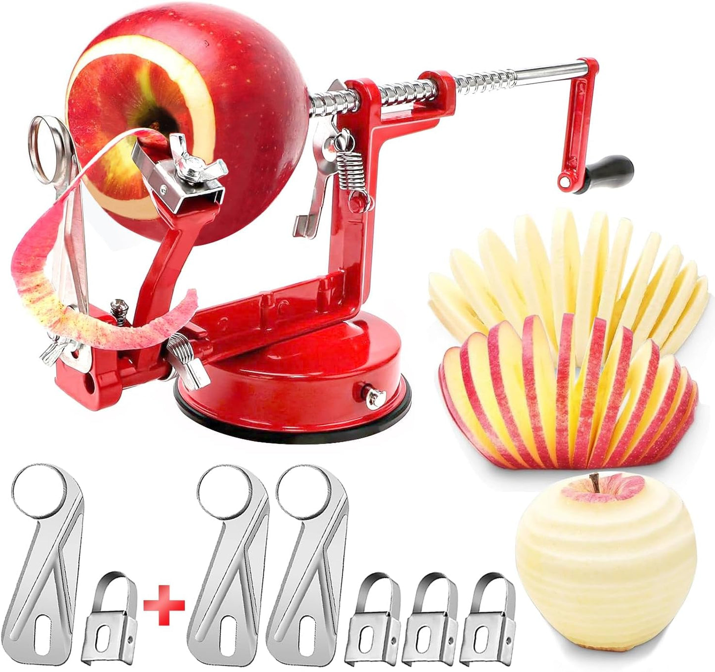 Apple Peeler Corer, Long lasting Chrome Cast Iron Apple Peeler Slicer Corer with Stainless Steel Blades and Powerful Suction Base for Apples and Potato(Blue)