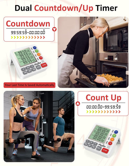 Digital Kitchen Timer for Cooking - 4 Channel Count Up Countdown Timer with Loud Alarm and Silent Mode, Large Display, Magnetic Back, Auto Memory for Classroom Study Gym, Battery Included (Black)