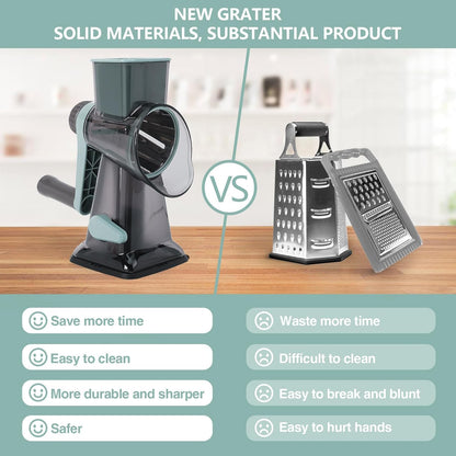 Rotary Cheese Grater with Handle-Versatile Cheese Grater Non-Slip Suction Base,Cheese Shredder & Food Slicer for Cheese,Carrots, Cucumbers,Nuts-Compact & Easy Clean Kitchen Kitchen Tool (blue)
