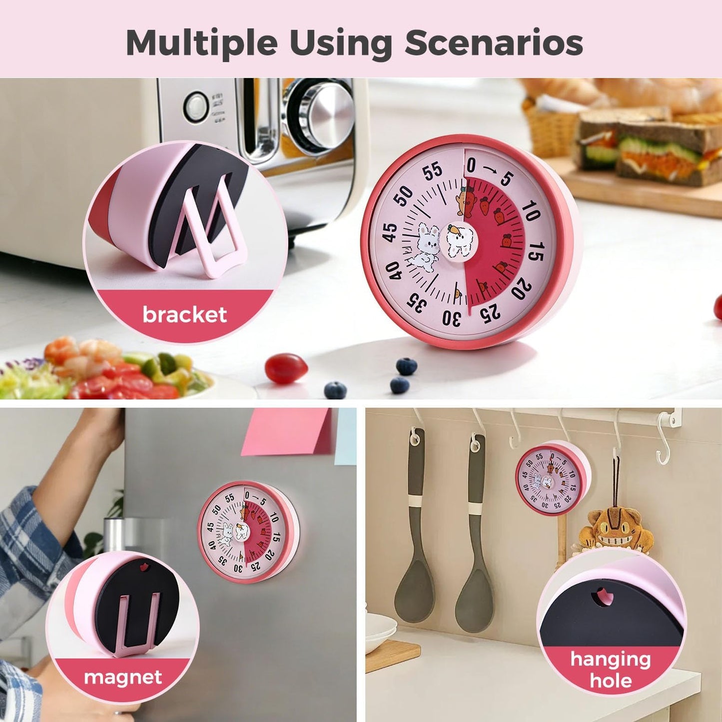 Kitchen Timer, Kitchen Countdown Cooking Reminder No Battery Required Magnetic Time Management Timer, Xmas Gift, Green