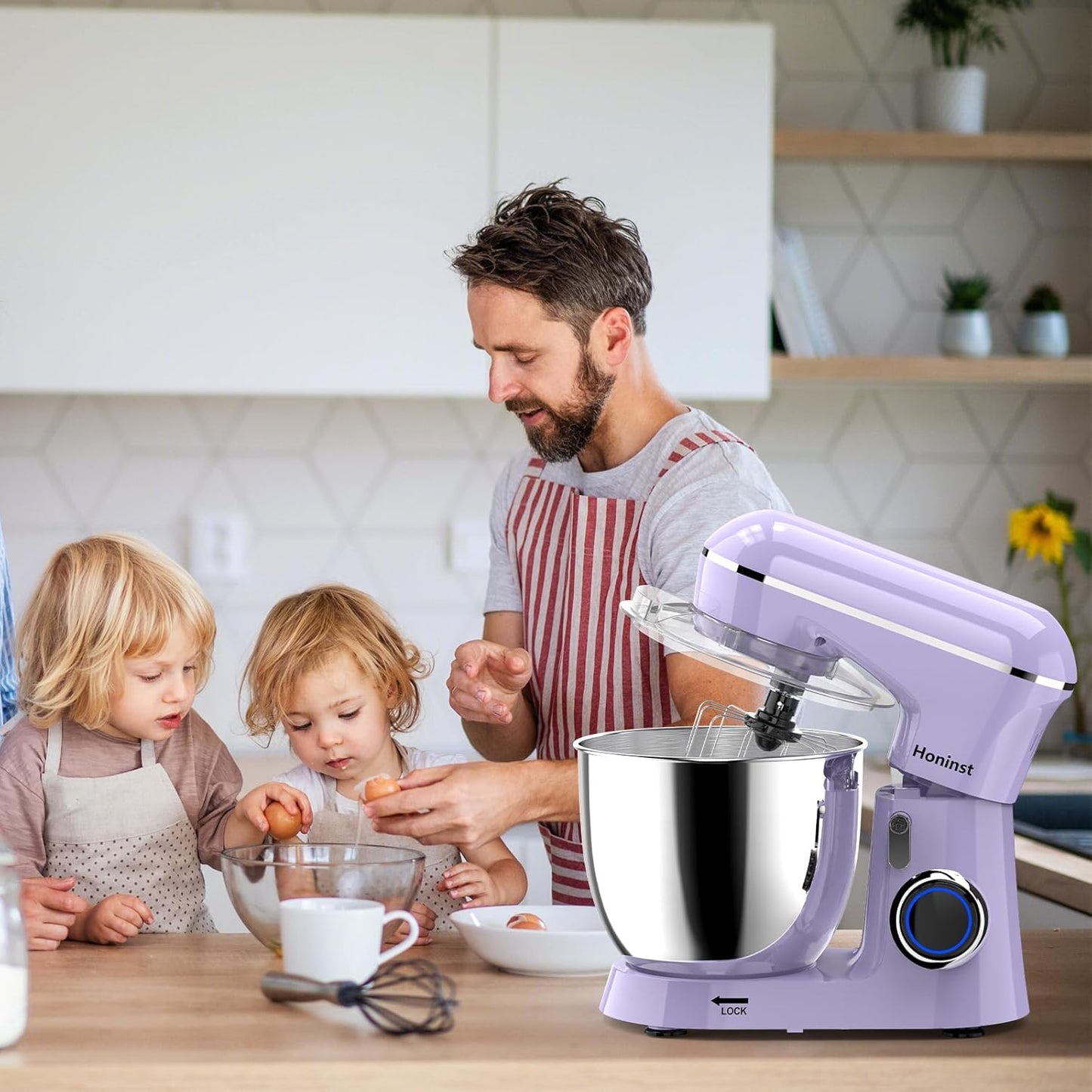 Honinst Stand Mixer, 6.5QT 10-Speed Tilt-Head Electric Stand Mixer, 3-In-1 Kitchen Mixer with Bowl, Dough Hook, Whisk and Beater, Food Mixer for Baking, Cake and Most Home Cooks, Black