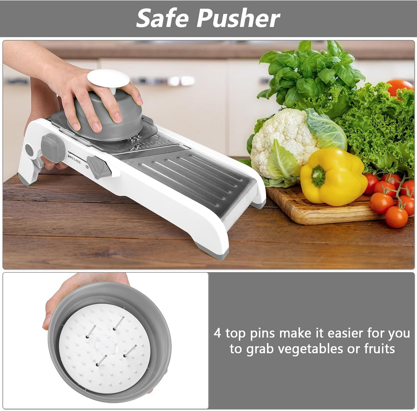 Mandoline Slicer for Kitchen, Adjustable Stainless Steel Mandoline Food Slicer, Onion Potato Cucumber Tomato Carrot Vegetable Fruit Slicer, Mandolin Veggie Cutter with Food Holder, Green