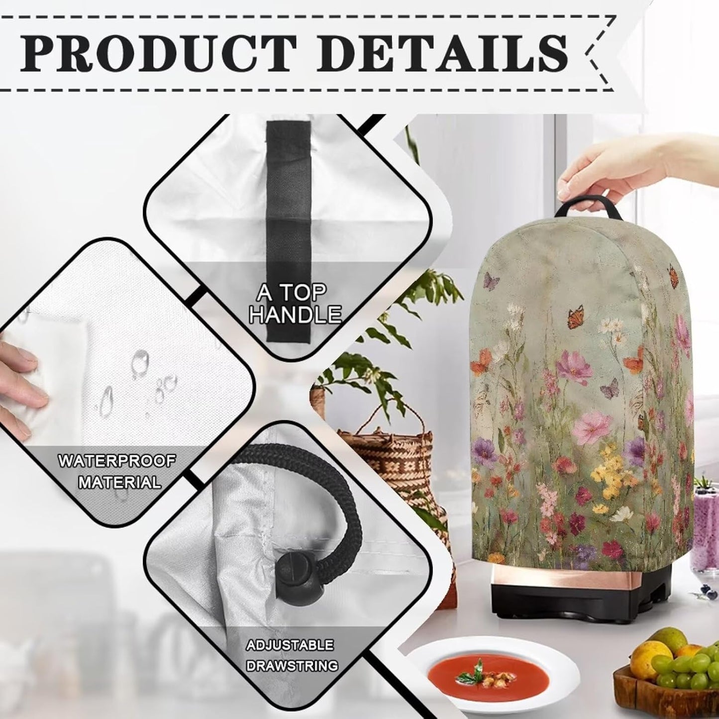 Coffee Pastry Blender Dust Cover with Drawstring Field Stand Mixer or Coffee Maker Cover Anti Fingerprint Polyester Appliance for Home Kitchen Decor