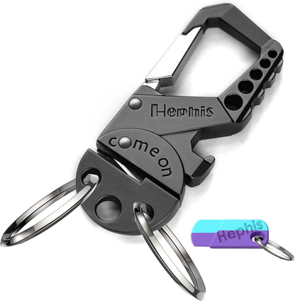 Hephis Skull Heavy Duty Key Chain,Car Emergency Escape Tool, Seat belt Cutter,Bottle Opener,Carabiner Car Key Chains