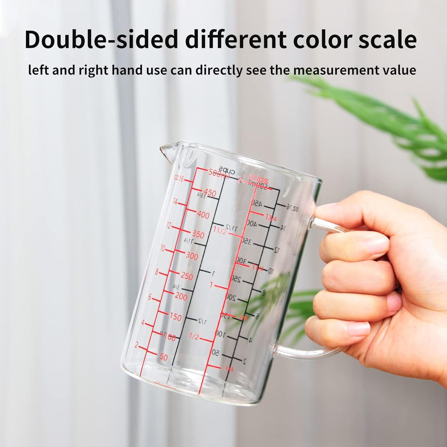 77L Glass Measuring Cup, [Insulated handle, V-Shaped Spout], High Borosilicate Glass Measuring Cup for Kitchen or Restaurant, Easy To Read, 500 ML (0.5 Liter, 2 Cup)