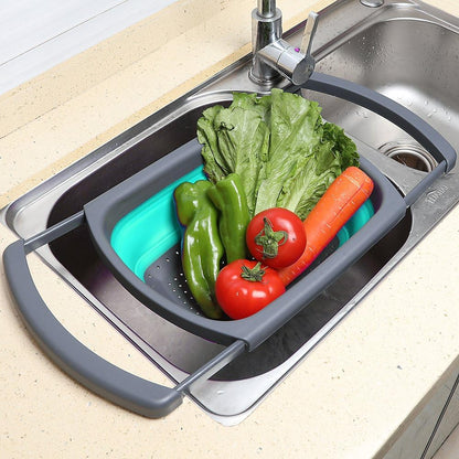 Qimh Colander Collapsible, Over The Sink Veggies/Fruit 6-Quart Strainers and Colanders with Extendable Handles, Folding Strainer for Kitchen