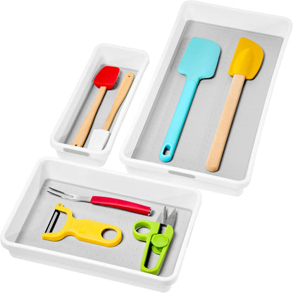 madesmart 3 Bin Drawer Organizer Set, Multi Purpose Storage for Utensils, Office & Bathroom, Organizer for Cutlery, Peeling Tools, Spatulas, Soft Grip Lining & Non Slip Feet, Granite
