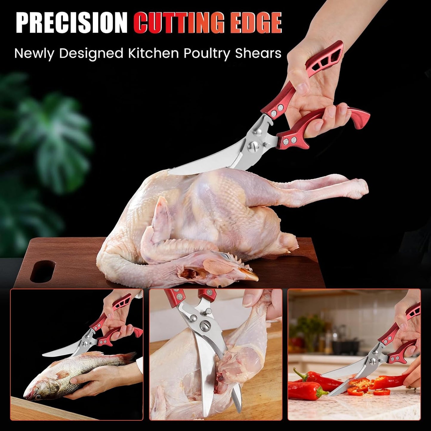 ANDONG Upgrade Heavy Duty Stainless Steel Kitchen Scissors - Professional Poultry Shears for Bone, Meat, Chicken, Fish, Turkey, Vegetables,Spring Loaded Multipurpose Ultra Sharp Utility Scissors
