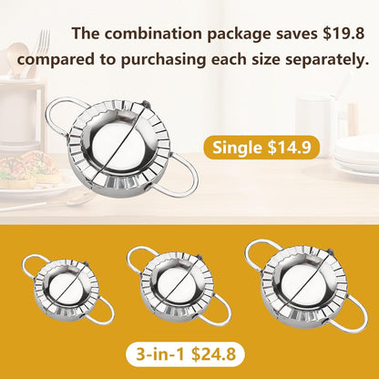 3-in-1 Dumpling Press, Pierogi Maker, and Empanada Maker Press, 304 Stainless Steel with 3 Sizes (4”, 5”, 6”) for Homemade Dumplings, Pastries and Empanada Mold Manual Pasta Makers