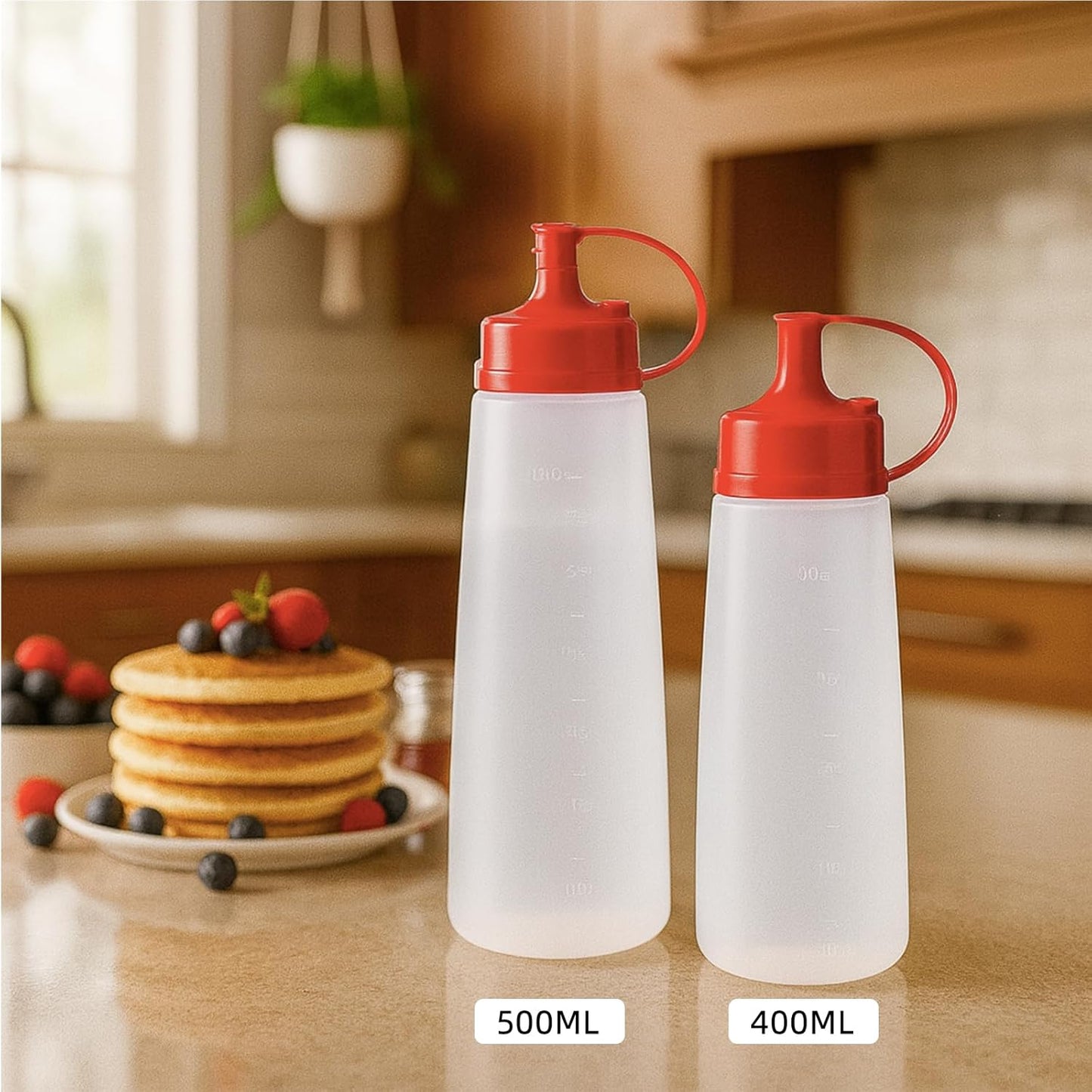 Pancake Batter dispenser bottle, Pancake Mixer and Dispenser with Whisk Ball, Batter Mixer Bottle for Pancakes Waffles Cupcakes Crepes (500ml+400ml)