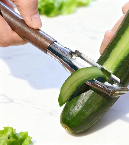 Ugotit Premium Vegetable Peeler, I Type 304 Stainless Steel Swivel Blade, Potato Eye Remover, Real Wood Handle Leather Strap, Kitchen Essentials