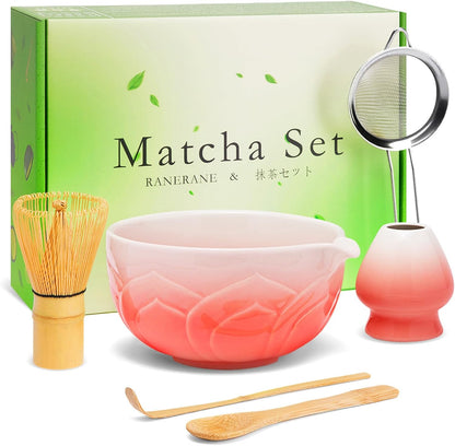 Matcha Whisk Set, Sakura Blue Ceramic Matcha Set Includes Matcha Bowl, Matcha Whisk (Chasen) and Holder, Sifter, Bamboo Scoop & Spoon - 6 Pcs Matcha Kit for Matcha Lovers