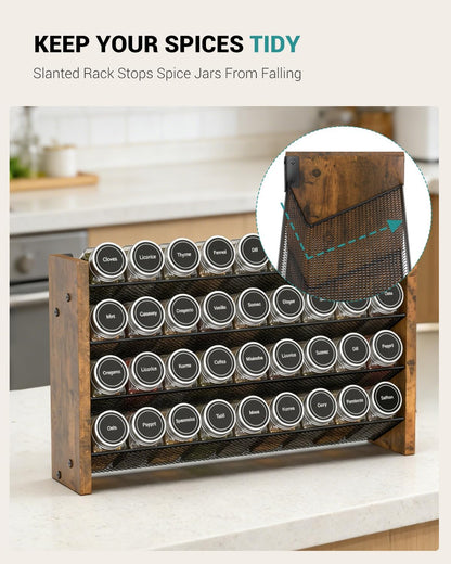 NESAPTO Spice Rack Organizer for Cabinet, Wood 4-Tier Vertical Seasoning Organizer, Wall Mount or Countertop Spice Shelf, Holds 28 Jars (No Jars Included), 14" W x 9.4" H