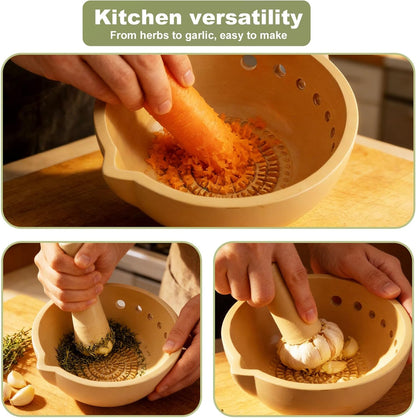 Herb Stripper Bowl with Grater, 2-in-1 Herb Peeling Cup & Ginger Plate Resin Rosemary Leaf Stripping Peeler Gadgets with Pour Spout Kitchen Prep Tool for Garlic Cheese Chocolate Thyme