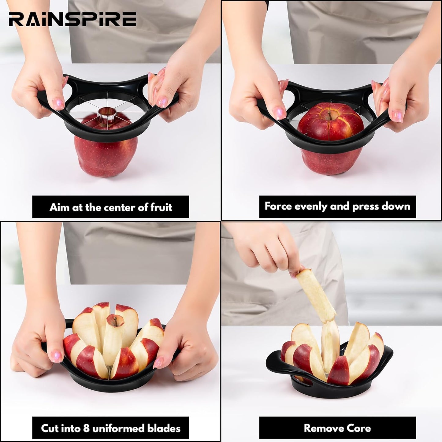 Rainspire Apple Cutter 8 Slices, 8 Blade Apple Slicer and Corer, Apple Corer Tool with Stainless Steel Blades, Super Sharp Fruit Cutter Fruit Slicer (Red)
