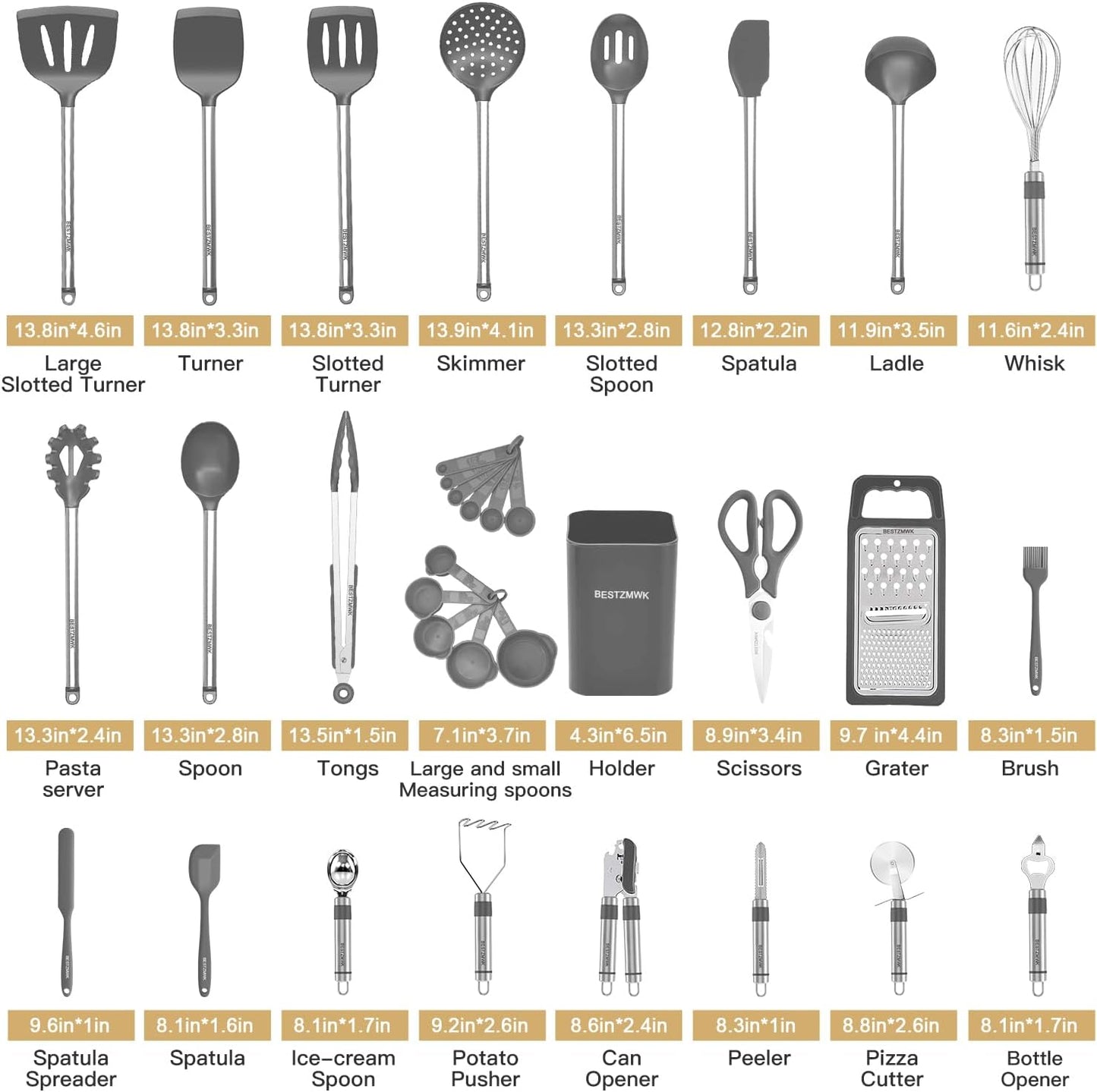 Kitchen Utensil Set-Silicone Cooking Utensils-33 Kitchen Gadgets & Spoons for Nonstick Cookware-Silicone and Stainless Steel Spatula Set-Best Kitchen Tools, Useful Pots and Pans Accessories