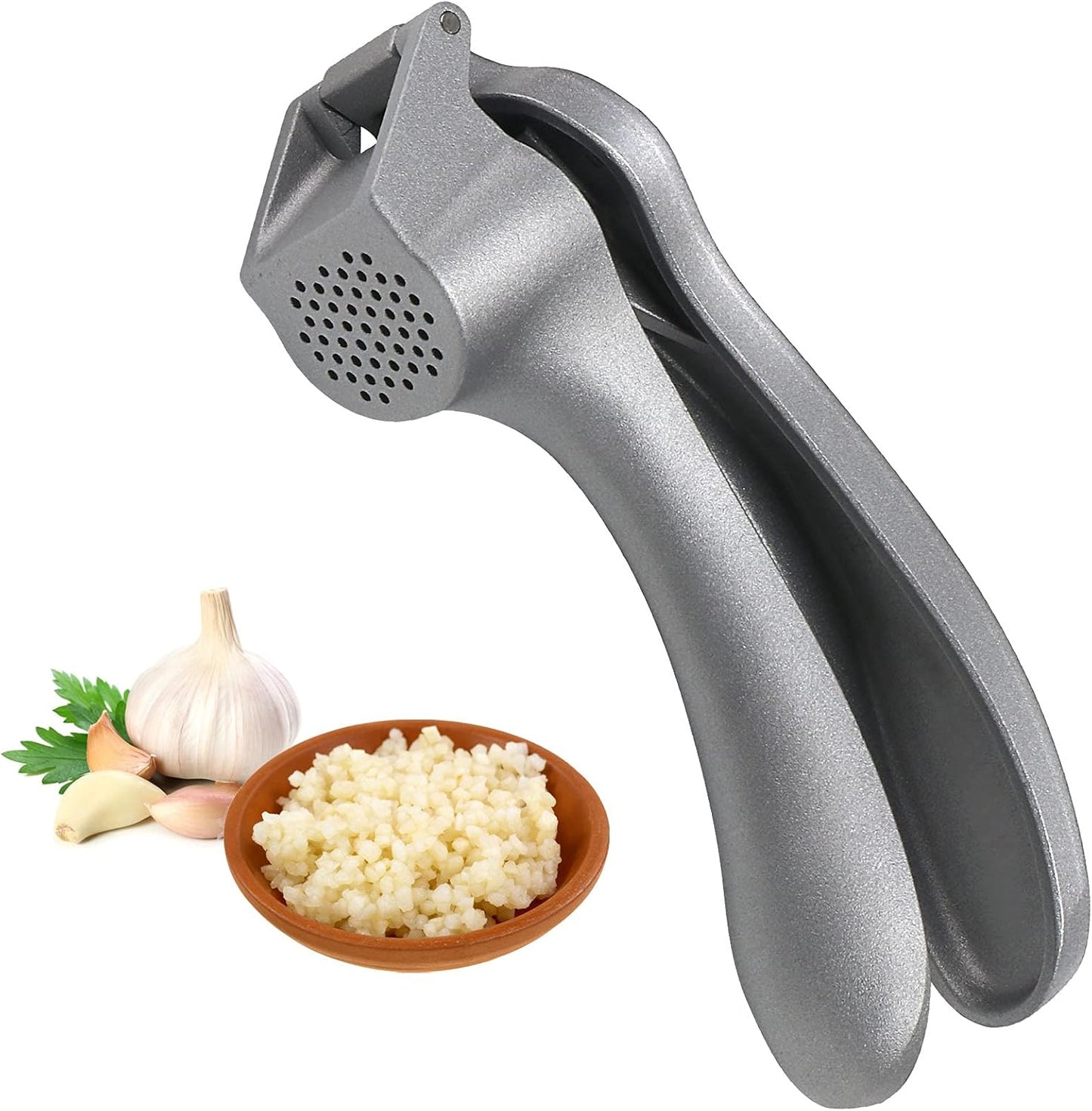Garlic Press, Premium Garlic Mincer Set- Rust Proof, No Need To Peel, Easy-squeeze Ergonomic Handle, Professional Ginger Press, Garlic Crusher with Handy Cleaning Brush, Easy to Clean, Dishwasher Safe