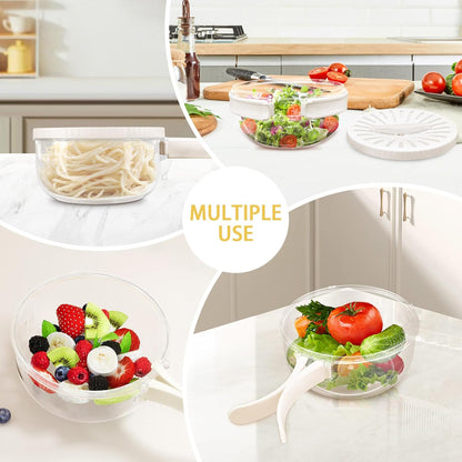 Fruit Washer Strainer Bowl with Foldable Handle, 2 in 1 Fruit Washing Bowl with Strainer with 15 Pcs Food Storage Bags, Fruit Colander Storage Container for Kitchen Fridge Picnic, White