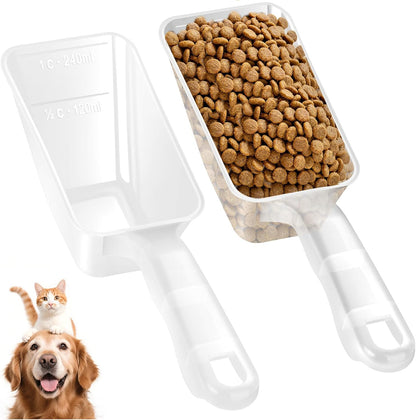 2-Pack Dog Food Scoop 1 Cup, Plastic Pet Food Measuring Scoop With Measuring Lines (1/2 & 1 Cup Markings) for Dogs, Cats, Fish, Bird（Black and Transparent（Black