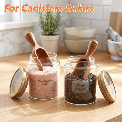 2 Pcs Wooden Scoops for Jars, Acacia Wood Scoops for Jars Multipurpose Measuring Spoons for Coffee Tea Bath Salt (Natural Wood, 4.6 Inch)