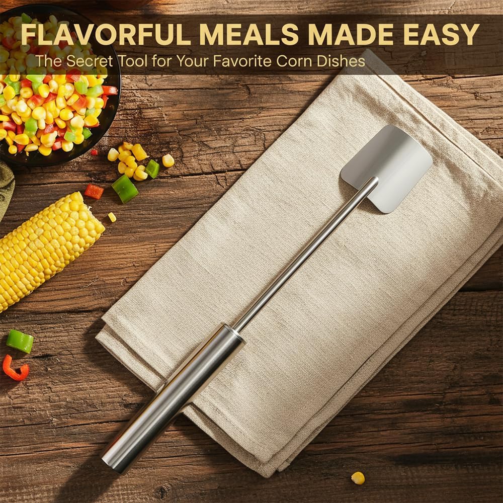 Corn Peeler for Corn on The Cob: Stainless Steel Corns Stripper Tool with Long Handle - Quick Corns Cutter for Kitchen, BBQ, Salad & Meal Prep (1)