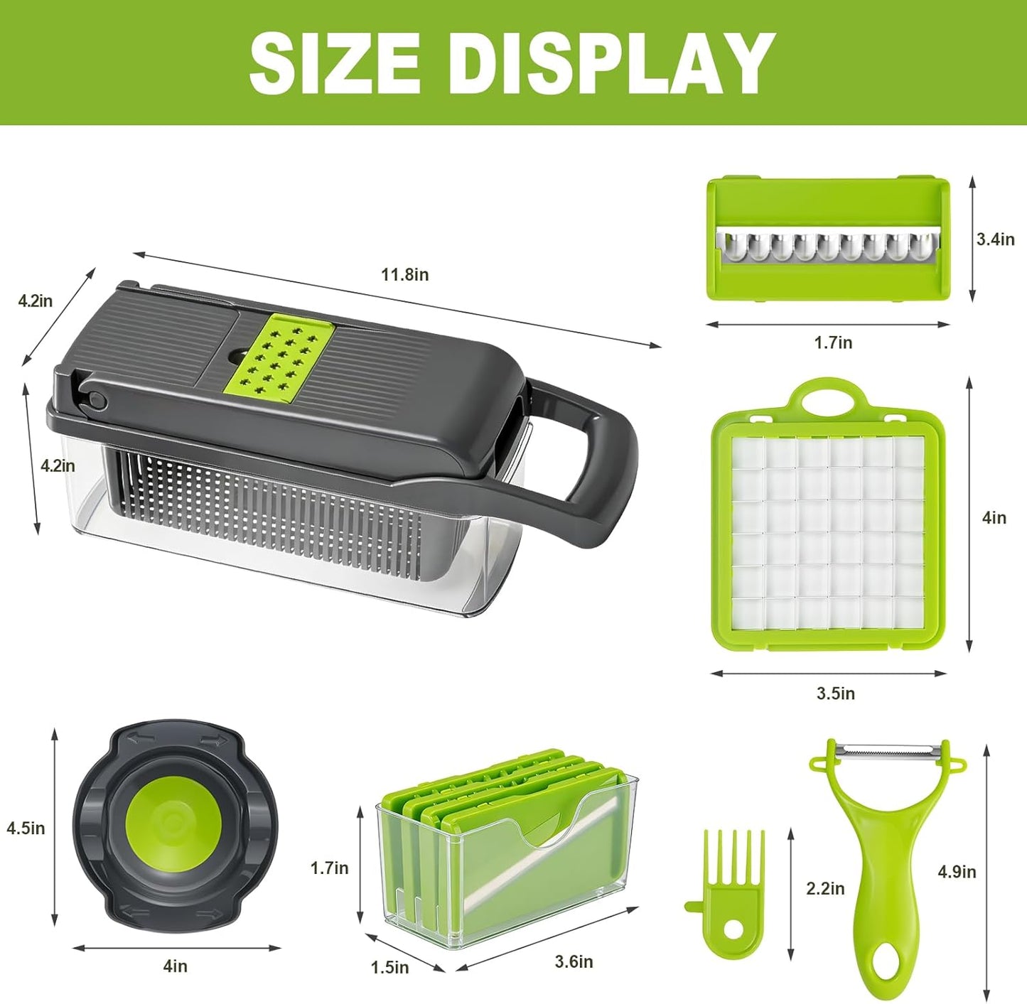 8 Blade All-in-1 Vegetable Chopper Mandoline Slicer with Container,Veggie Cutter for Salad, Onion Chopper,Food Chopper, Includes Egg Separator & Vegetable Peeler, Kitchen Gadgets Essentials, Gray