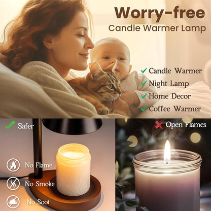 Marycele Candle Warmer Lamp with Timer & Dimmer - Mothers Day Gifts for Women Mom Her, Aesthetic Office Home Decor, Adjustable Height Wax Melter for Candle Jar & 3-Wick Candles (2 Bulbs Included)