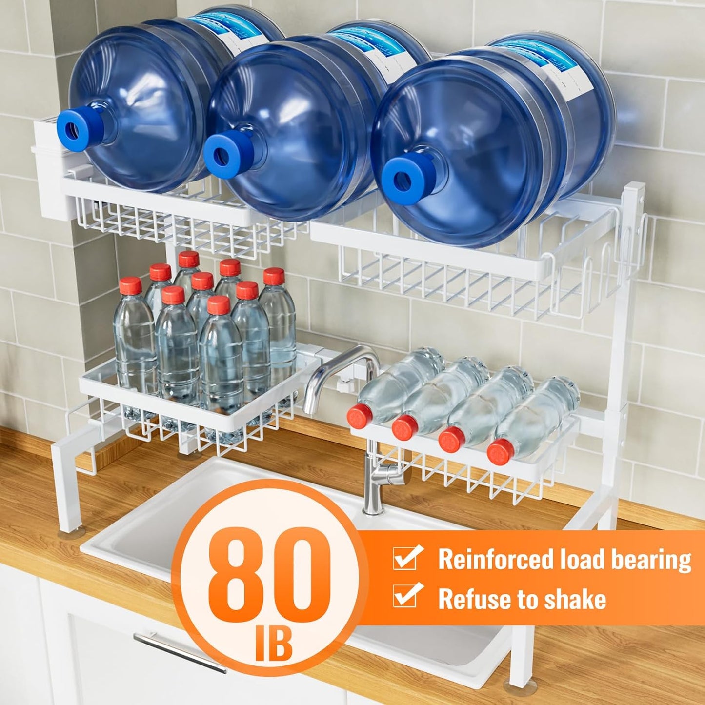 YKLSLH 4 Baskets Over The Sink Dish Drying Rack, Extendable Large Capacity Sink Rack, Metal Drying Rack Saving Space,for Most Sinks (26.57"-35")