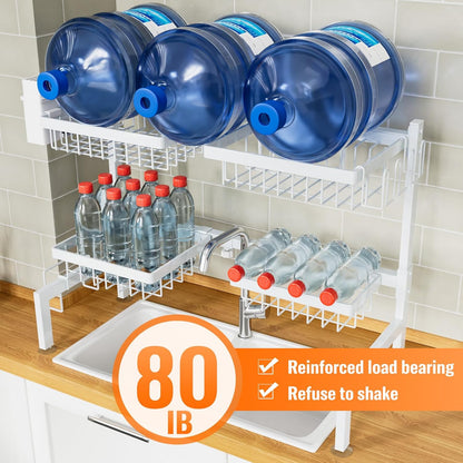 YKLSLH 4 Baskets Over The Sink Dish Drying Rack, Extendable Large Capacity Sink Rack, Metal Drying Rack Saving Space,for Most Sinks (26.57"-35")
