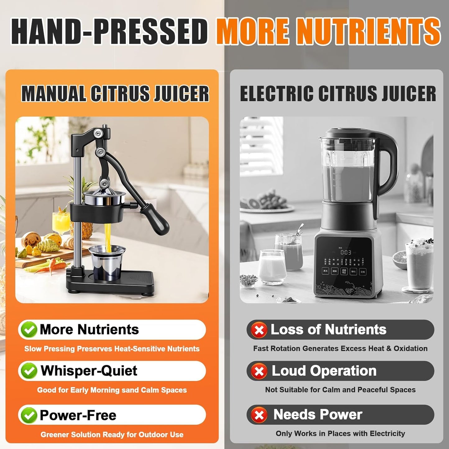 Manual Cast Iron Citrus Juicer,Commercial Hand Press,Heavy Duty Countertop Squeezer for Fresh Orange Lemon Juice,Stable When Pressed,Easy to Use & Clean (black)