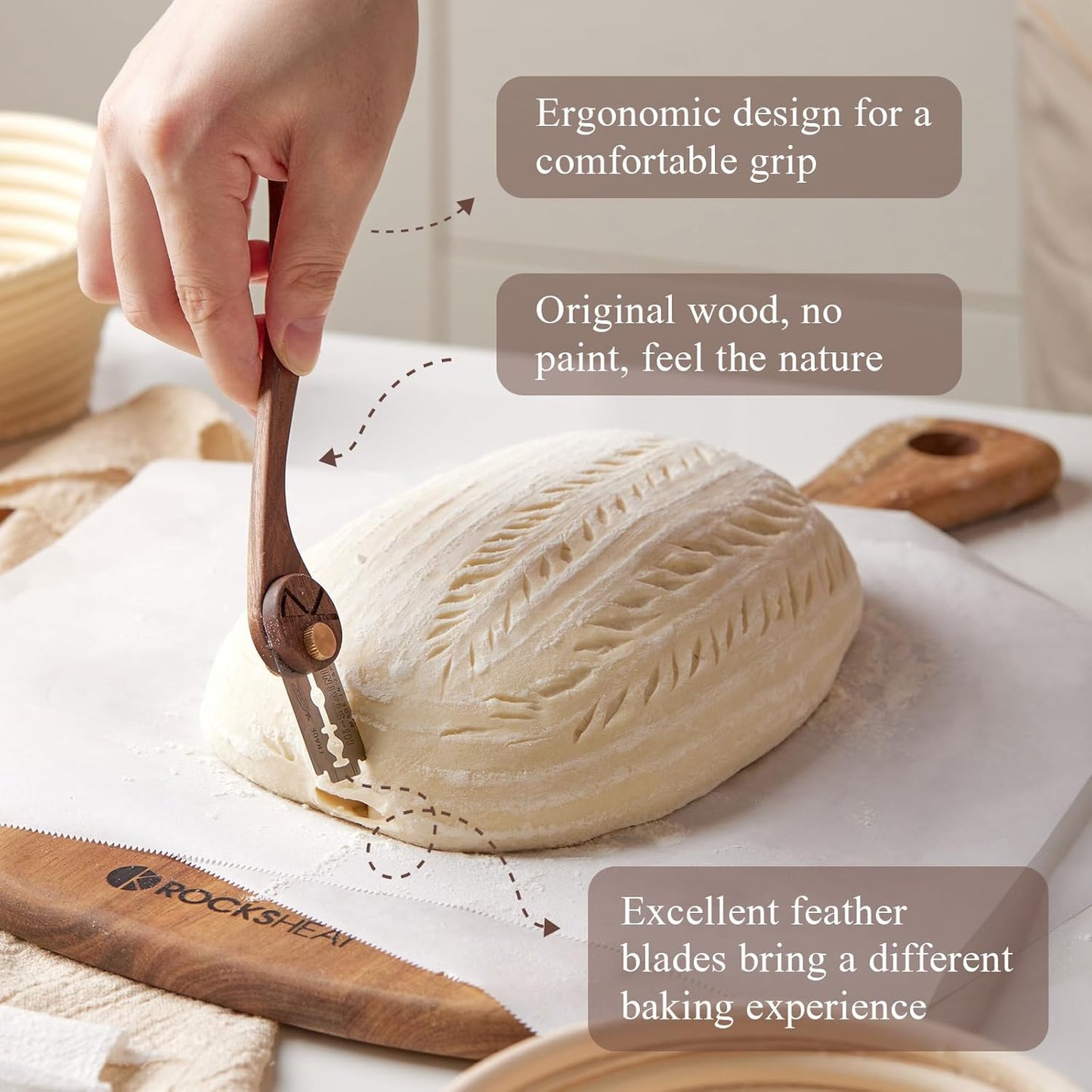 Bench Scraper & Chopper, Stainless Steel Dough Cutter with Wooden Handle, Thick Sharp Blades Pizza Bread Cutter, Multipurpose Kitchen Tool for Baking Cooking