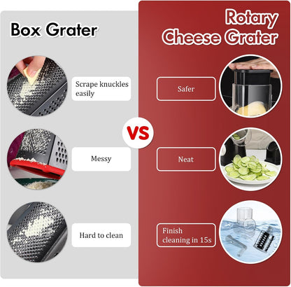 Ourokhome Rotary Cheese Grater Hand Crank, Kitchen Shredder Speed Mandolin Slicer Nut Grinder with Handle and Drum Blades for Cheese, Vegetable, Walnut, Chocolate, Potato, Carrot, 3 Blades, Dark Blue
