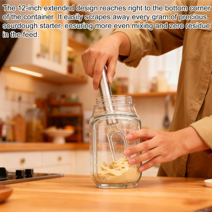 Danish Dough Whisk for Sourdough Starter, 30cm/12in Stainless Steel Dutch Bread Whisk & Dough Hook Mixer Tool Reaches Jar Bottom for Pizza Cooking Baking Dishwasher Safe