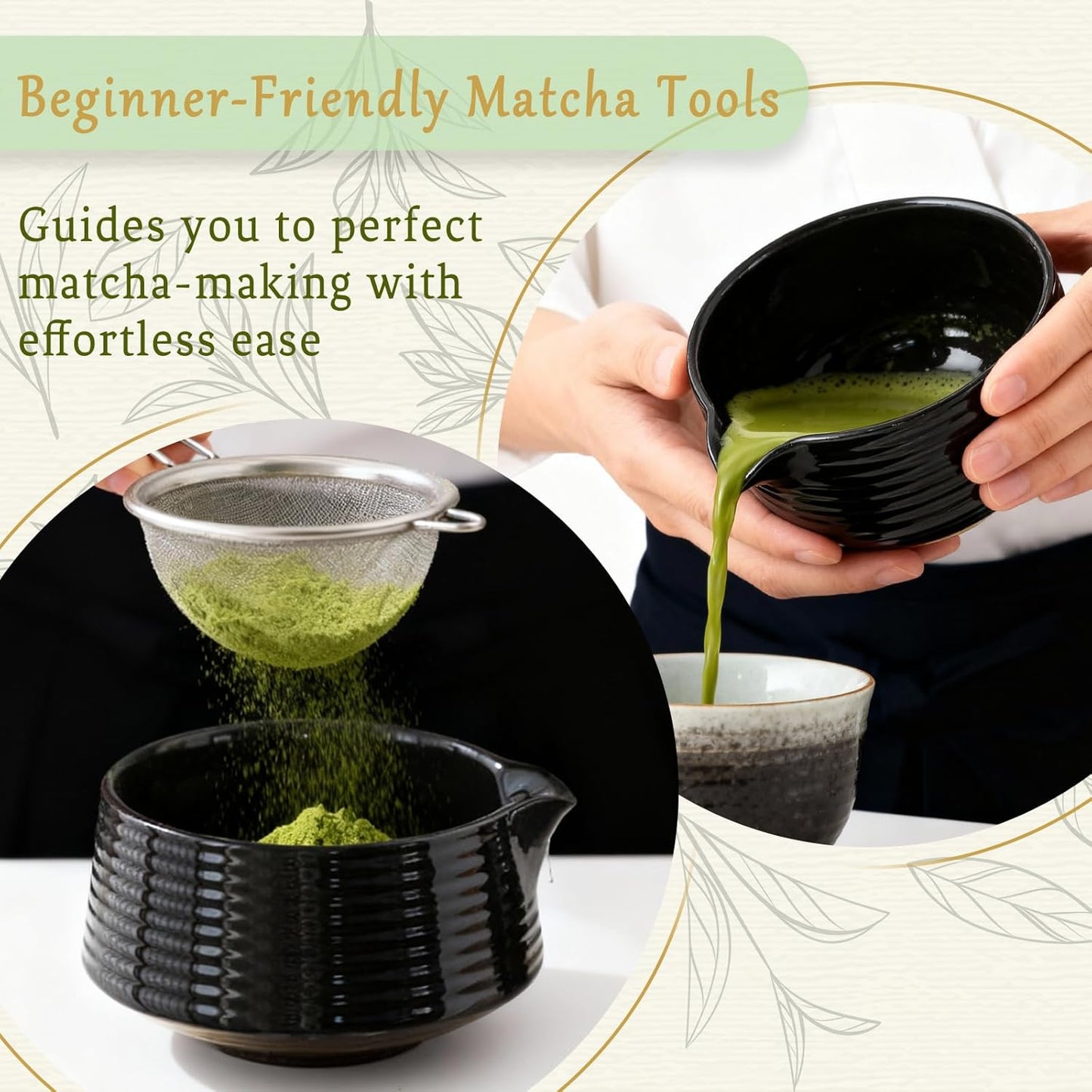 8 Pcs Matcha Whisk Set Chasen Matcha Whisk Bamboo Bowl with Spout Sifter Spoon Scoop Whisk Holder Bamboo Mat Complete Matcha Making Kit (Red Petal)