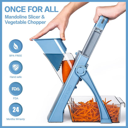 ONCE FOR ALL Upgrade Safe Mandoline Slicer Plus, Adjustable Vegetable Food Chopper Potato Fries French Fry Cutter, Detachable Blade, Kitchen Chopping Artifact, New Kitchen Gift (DarkGray)