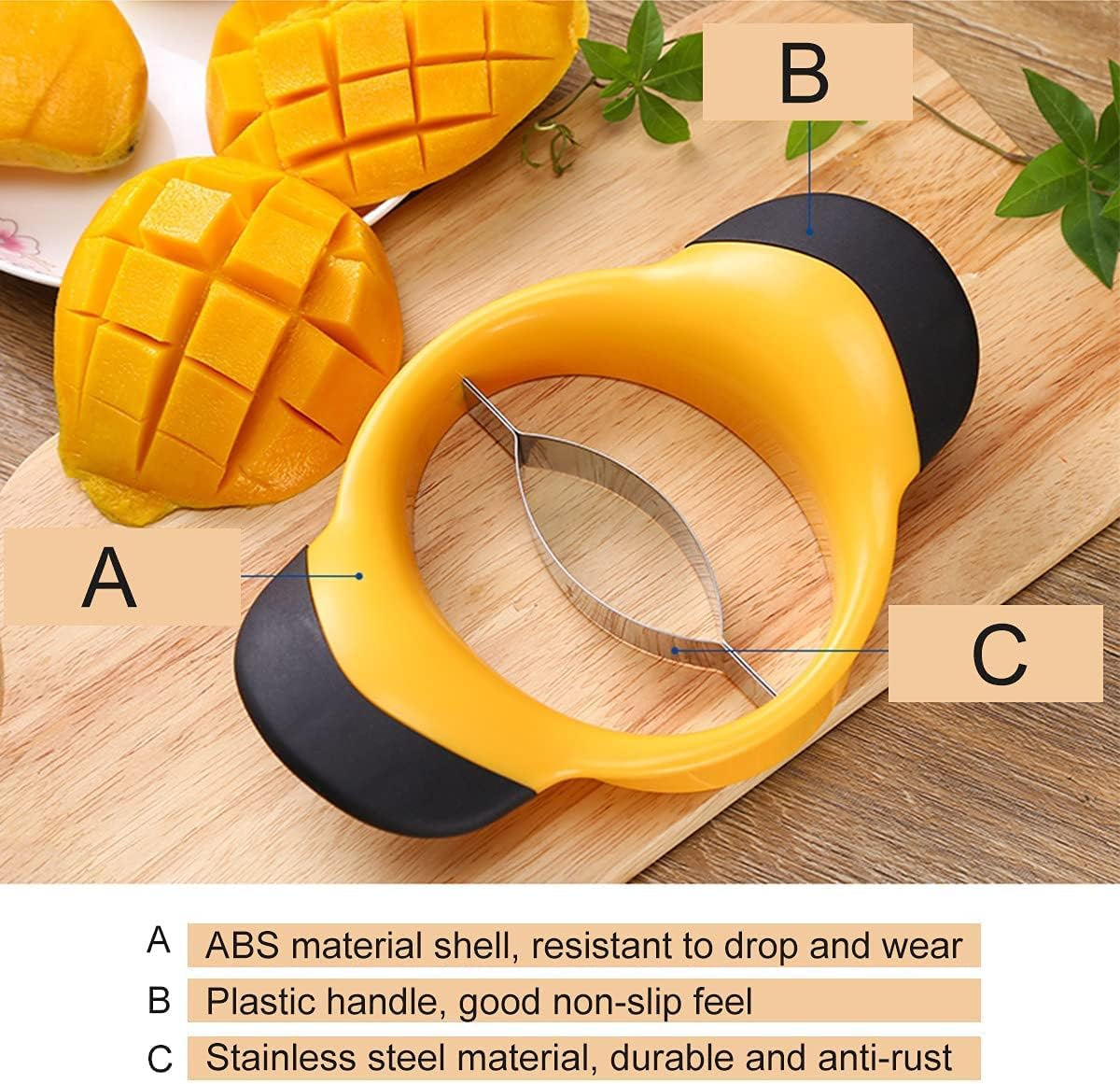 Mango Slicer, Mango Splitter, Mango Cutter with Stainless Steel Blade, Mango Pit Remover Tool, Mango Divider with Ergonomic Rubber Grip Handle, Easy Remove Pit and Divide
